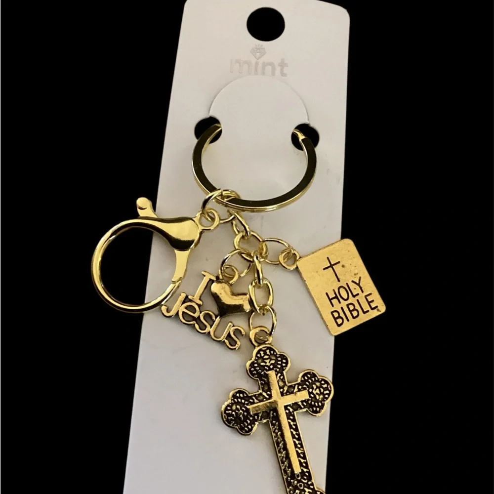 Mint Gold Religious Charm Keychain